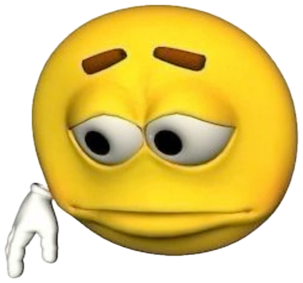 3D rendered emoji with droopy eyes and raised hands looking completely over it sticker