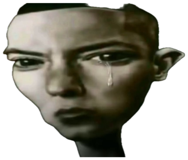 Painted bald figure with a single tear rolling down and a hard, sorrowful stare sticker