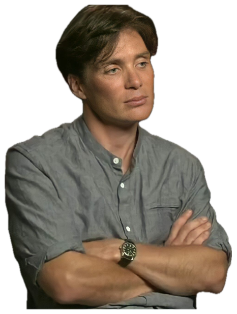 Cillian Murphy sitting with arms crossed, giving a thoroughly unimpressed stare sticker
