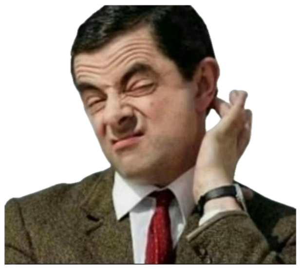 Mr. Bean scratching his ear with a cringing, skeptical face sticker