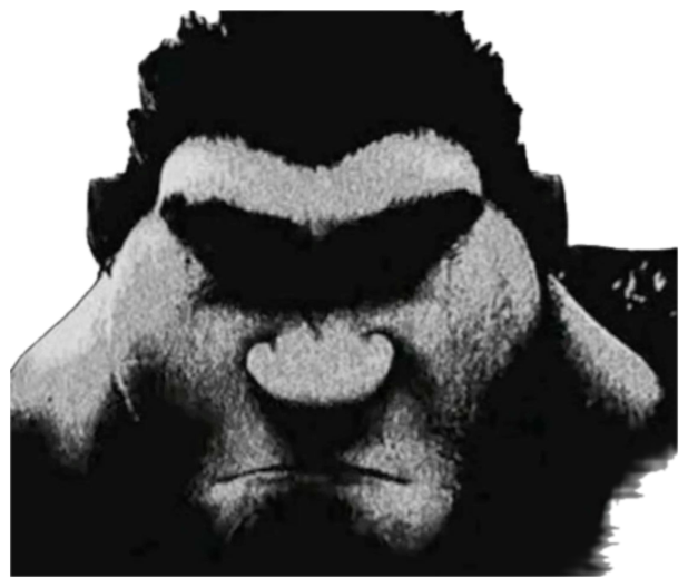 High-contrast black-and-white gorilla face glowering straight at the camera sticker