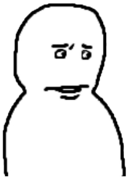 Crudely drawn blob figure making a stiff, uneasy half-smile sticker