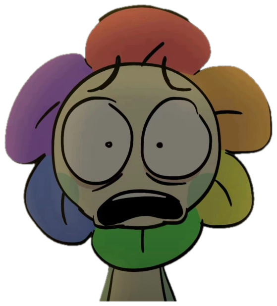 Cartoon flower creature with huge terrified eyes and a wide-open frightened mouth sticker