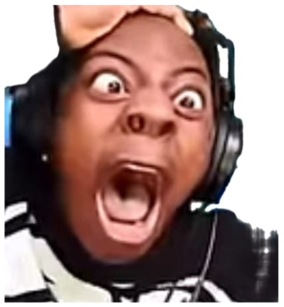Streamer reacting with wide-eyed, open-mouthed shock, hand on head, absolutely losing it sticker