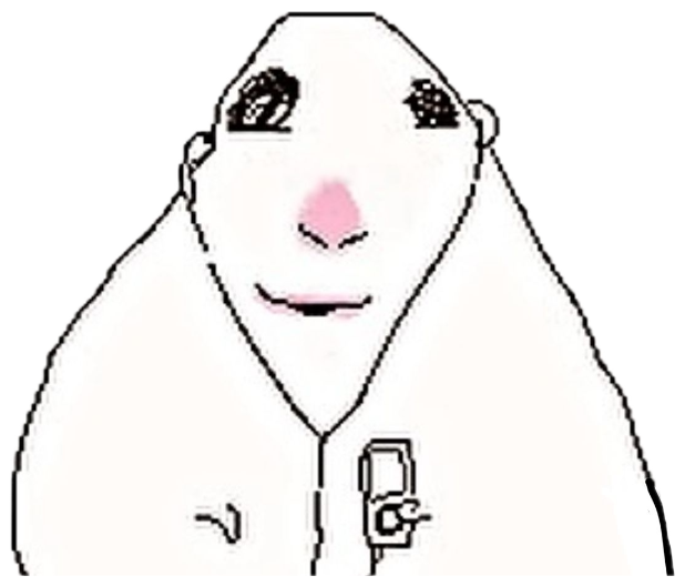 Simple doodle of a bear-like figure in a hoodie listening to music with a calm smile sticker