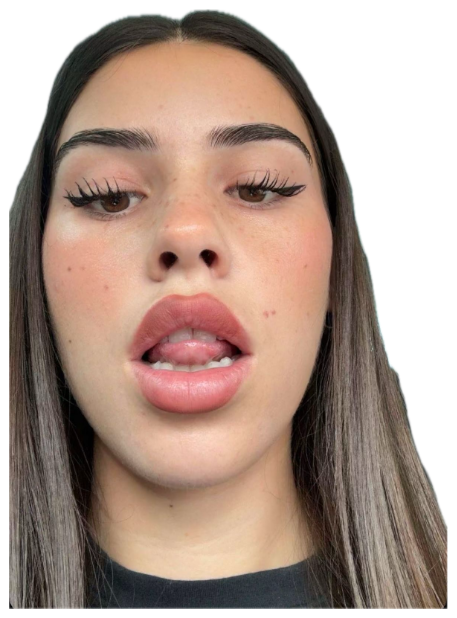 Young woman staring blankly into the camera with her mouth slightly open sticker