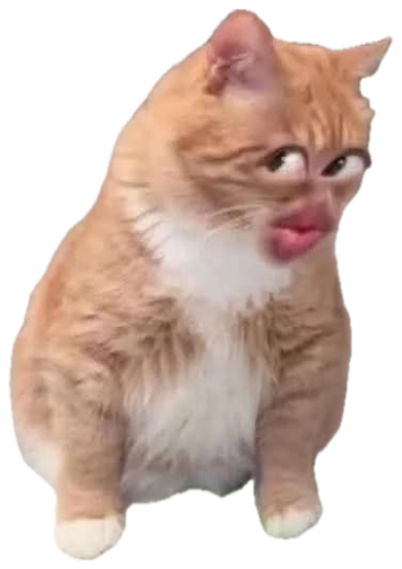 Orange cat with glossy human lips side-eyeing something suspiciously sticker