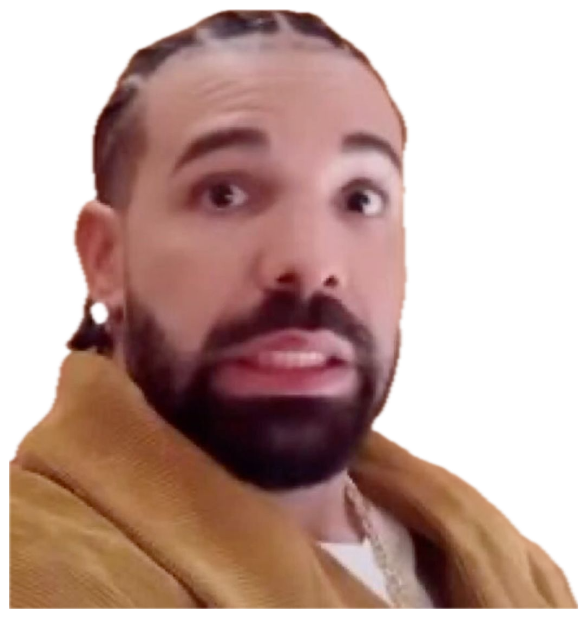 Drake bug-eyed and open-mouthed looking genuinely caught off guard sticker
