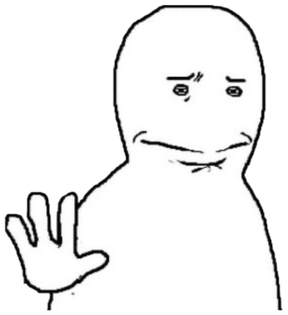 Crude blob figure holding up a hand in an awkward, uneasy little wave sticker