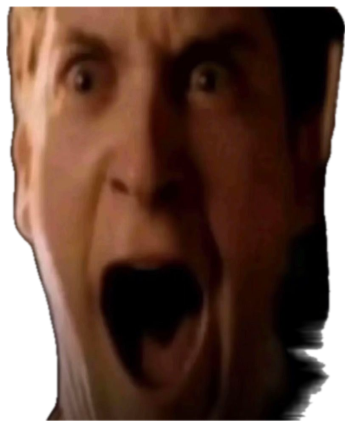 Man screaming with wide eyes and his mouth stretched open in a dim room sticker