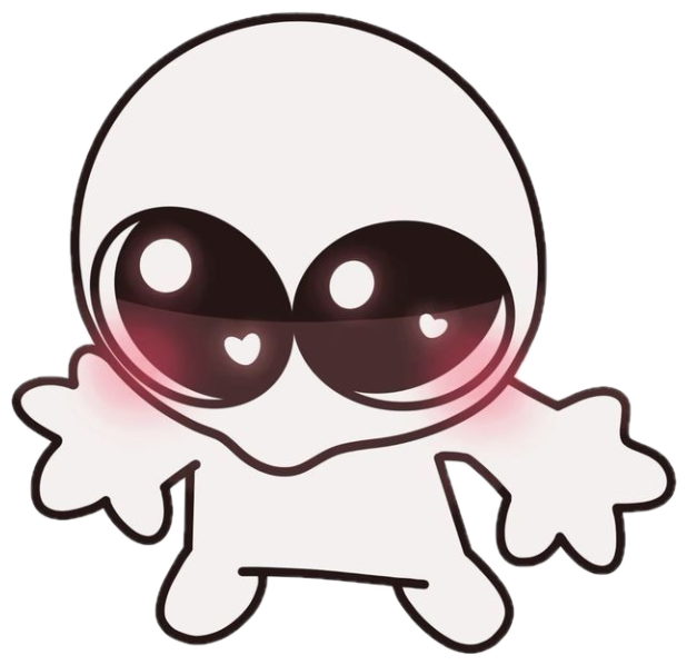 Cute chibi skull creature with big blushing eyes and arms outstretched for a hug sticker