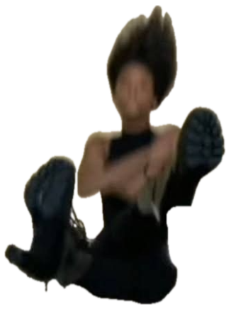 Person flopped back on a couch with hair flying, captioned 'i'm sat.' sticker
