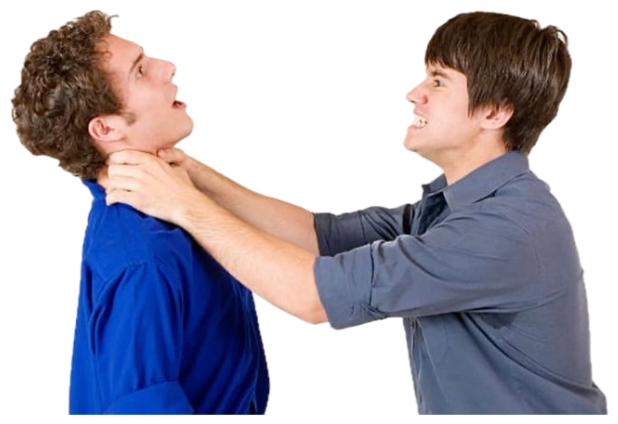 One guy grabs another by the throat on a white background in a staged confrontation sticker