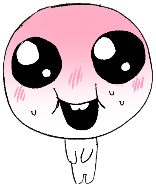 Blushing pink cartoon blob with huge eyes and steam shooting from its ears labeled 'ME' sticker