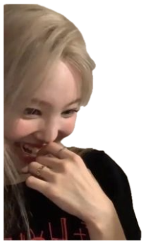 Blonde woman covering her mouth while laughing hard sticker