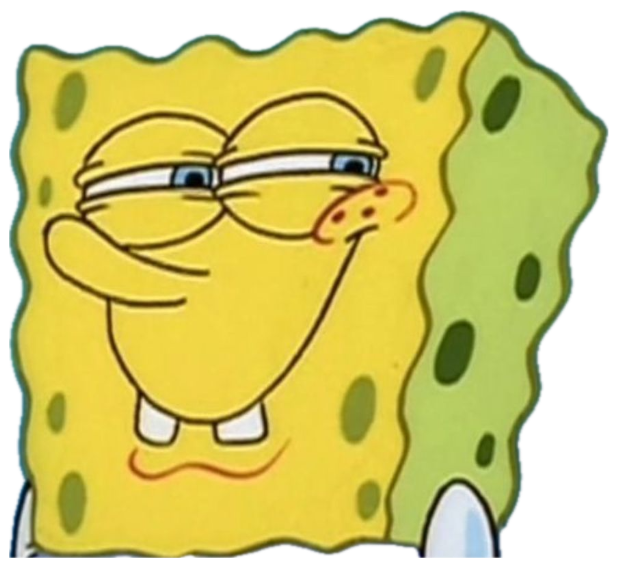 SpongeBob squinting with a sly grin, clearly plotting something sticker