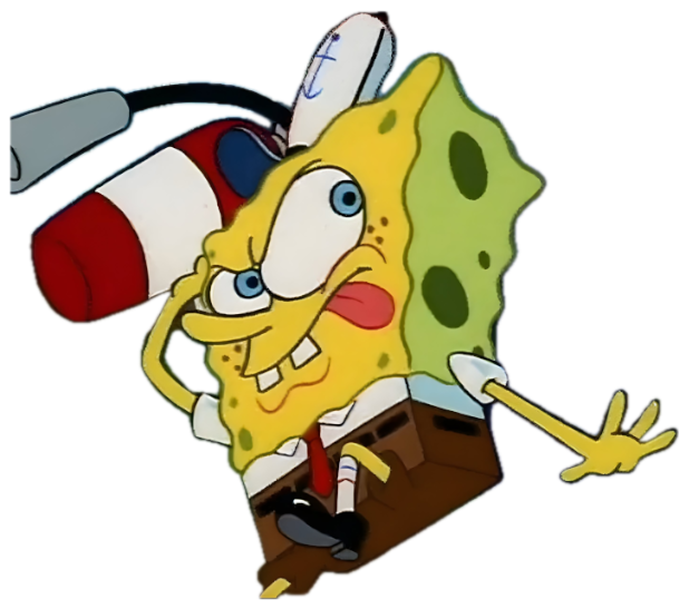 SpongeBob sticking his tongue out with crossed eyes, mid-mock sticker
