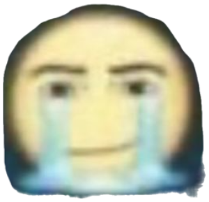 Deep-fried crying emoji with furrowed brows and streaming tears sticker