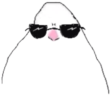 Cartoon blob wearing dark sunglasses with a cool little smirk sticker