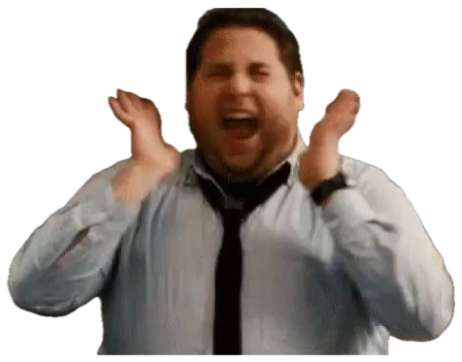 Guy in a shirt and tie screaming with both hands up in a kitchen sticker