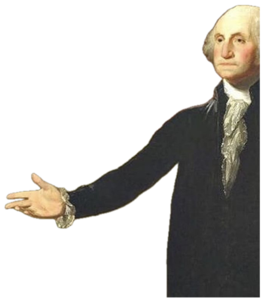 George Washington portrait gesturing to a text bubble reading 'peculiar boast but alas' sticker