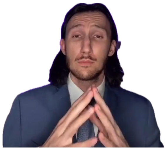 Suited guy with steepled fingers presenting an empty trade offer meme sticker
