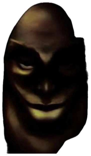 Shadowy dimly-lit face with a wide, unsettling grin lurking in the dark sticker