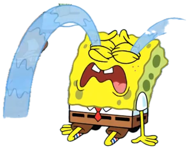 SpongeBob bawling with two giant arcs of tears shooting out of his eyes sticker