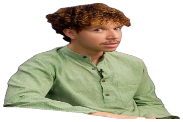 Curly-haired guy on a couch delivering a live reaction that is just complete unbothered flatness sticker