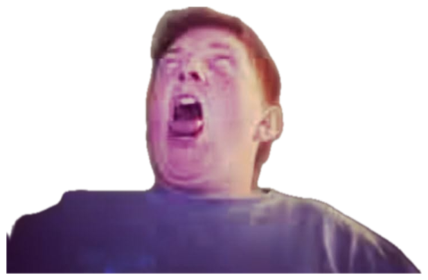 Man tilted back howling with his eyes shut under a bright overhead lamp sticker