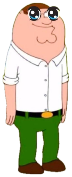 Peter Griffin edited with big sparkly anime eyes, looking hopeful in a hallway sticker