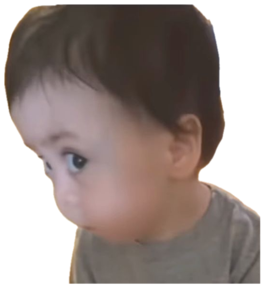 Toddler staring blankly off to the side with a totally unbothered face sticker