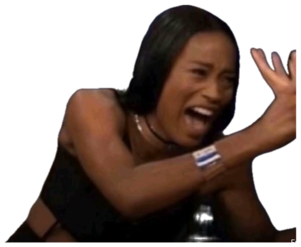 Woman on a late-night talk show set mid-scream, arms flung out in total panic sticker