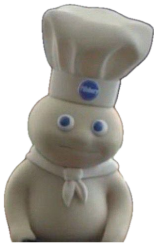 Pillsbury Doughboy figurine looking up with a blank, slightly uncomfortable expression sticker
