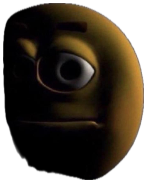 Cursed 3D emoji character lurking in the dark with a calculating side-eye sticker