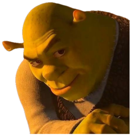 Shrek tilting his head with a slow, knowing smile - absolute smugness loading sticker