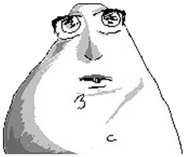 Grayscale scribbled blob face looking up and away with a totally unimpressed mouth sticker