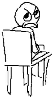 Stick figure sulking on a chair under a banner reading 'STUPID DUMB IDIOT CORNER' sticker