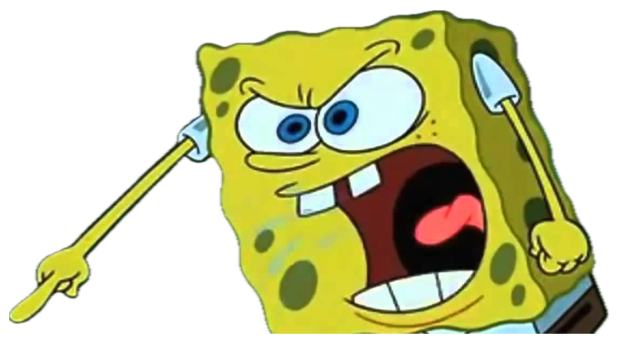 SpongeBob screaming with mouth wide open, holding spatulas like he's ready to fight sticker