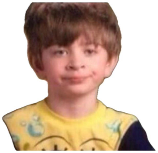 Kid's school photo with a chocolate-smeared mouth and a slightly smug little smile sticker