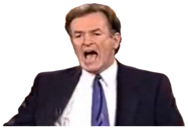 News anchor mid-rant, mouth wide open and furious on an Inside Edition set sticker