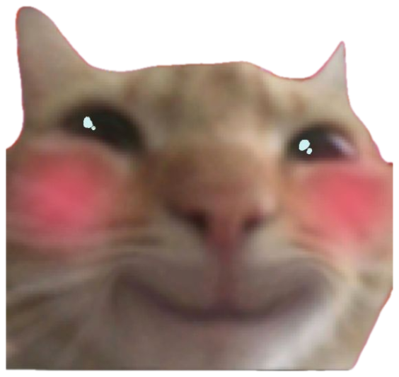Blushing orange cat giving a smitten smirk against a pink heart background sticker