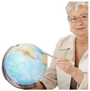 Woman pointing at a globe next to the text 'show me where i asked' sticker