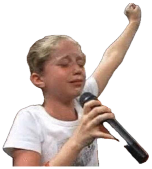 Girl at a mic sobbing with her fist thrown in the air in the middle of a crowd sticker