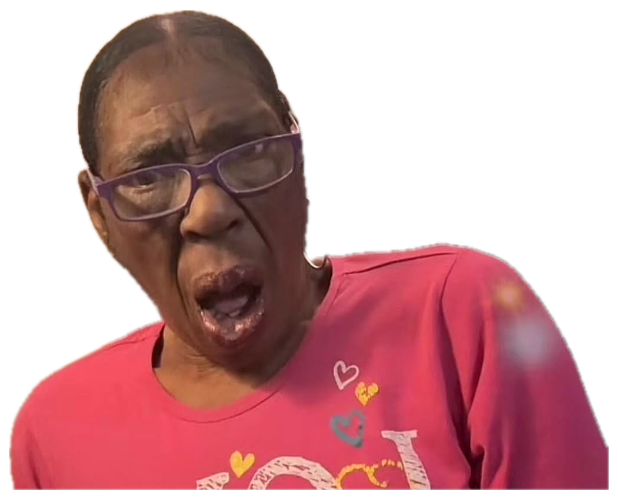 Elderly woman in pink shirt reacting with mouth wide open in shocked disbelief sticker