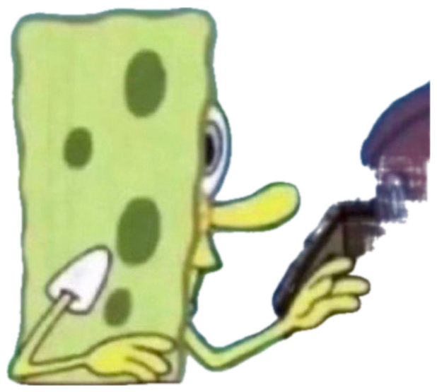SpongeBob slumped at a counter with a flat, bored, done-with-it stare sticker