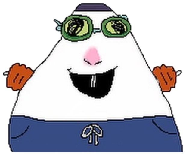 Hamster meme character in goggles and shorts, grinning wide with arms spread in celebration sticker