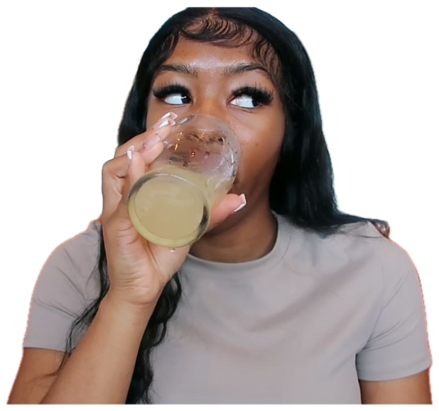 Woman drinking from a glass jar while cutting her eyes sideways with total indifference sticker