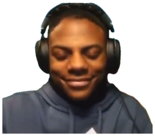 Streamer in headphones with eyes closed and a satisfied smirk while super chats roll in sticker