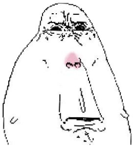 Crude blobby doodle face crumpling into a teary, exhausted holding-it-together frown sticker